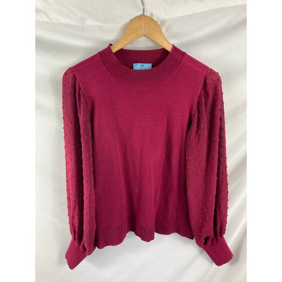 CeCe Burgundy Swiss Dot Sleeve Sweater Size Medium - Picture 3 of 6